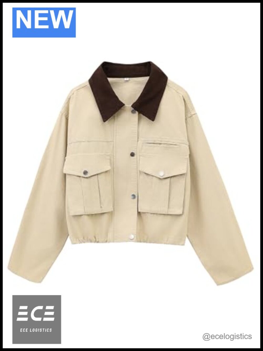 Womens Cropped Cotton Jacket Contrast Collar Button Front